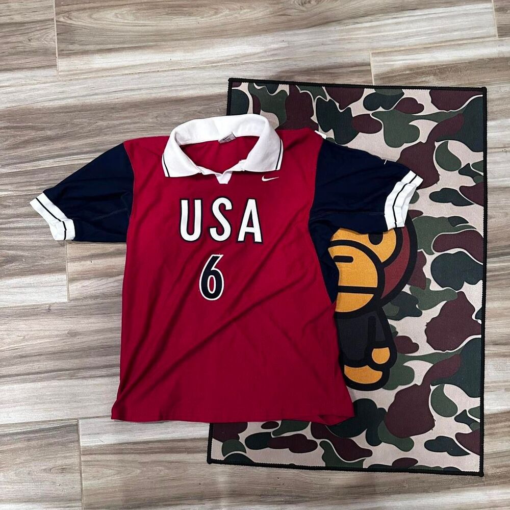 Nike USA Volleyball Jersey #6 Jackson Red White Blue Vintage Collared Shirt
